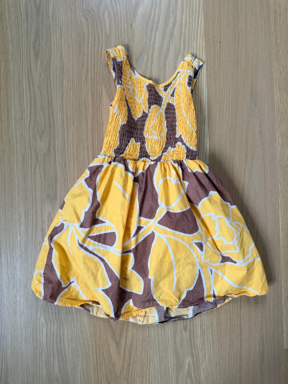 Zara Yellow and Brown Floral Smocked Sundress